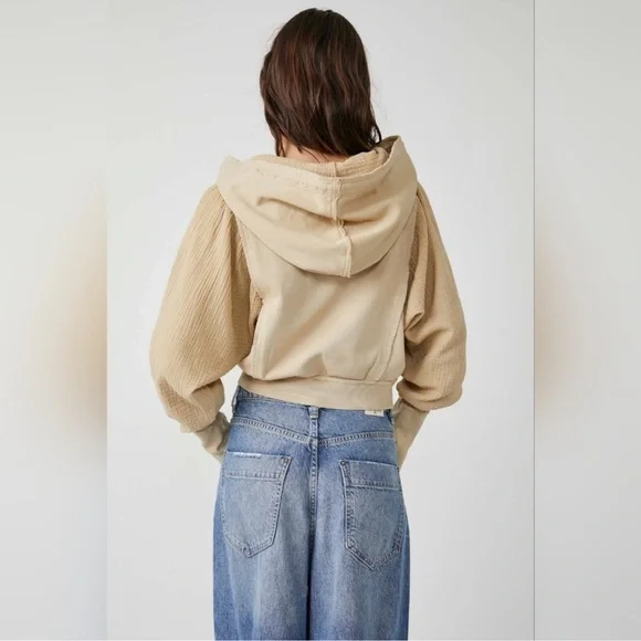 NWT FREE PEOPLE LOVE LETTER HOODIE IN NOMADIC DESERT size S - Picture 2 of 9